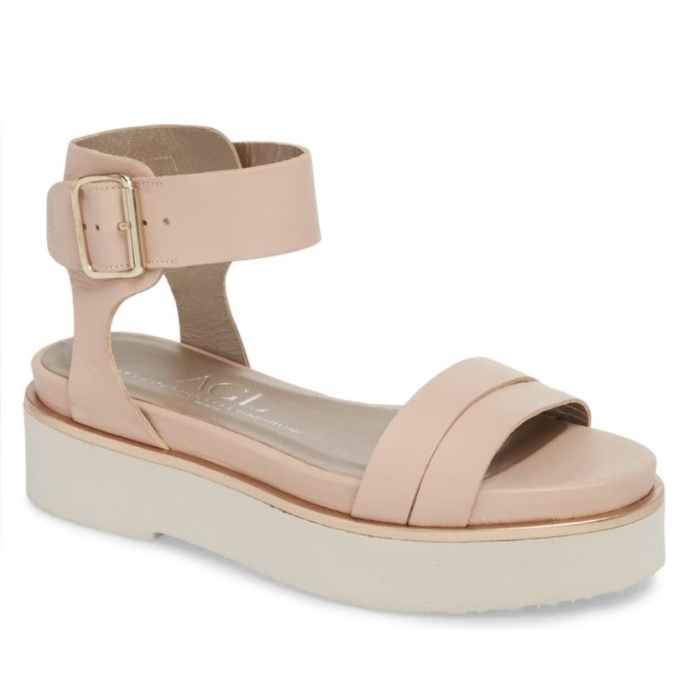 AGL Platform Sandals Buckle Strap Leather Buttery Soft Rose Blush Pink Size 38.5